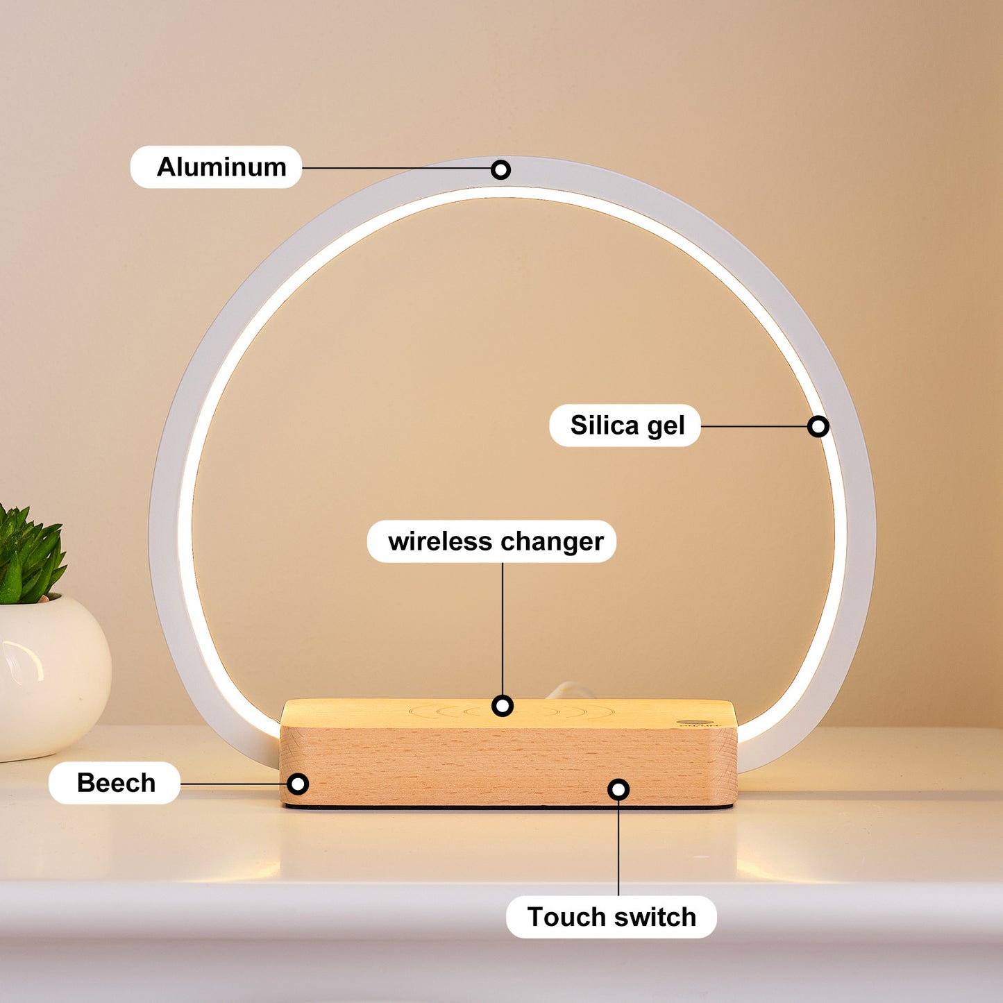 Wireless Fast Charging Touch Night Light Solid Wood