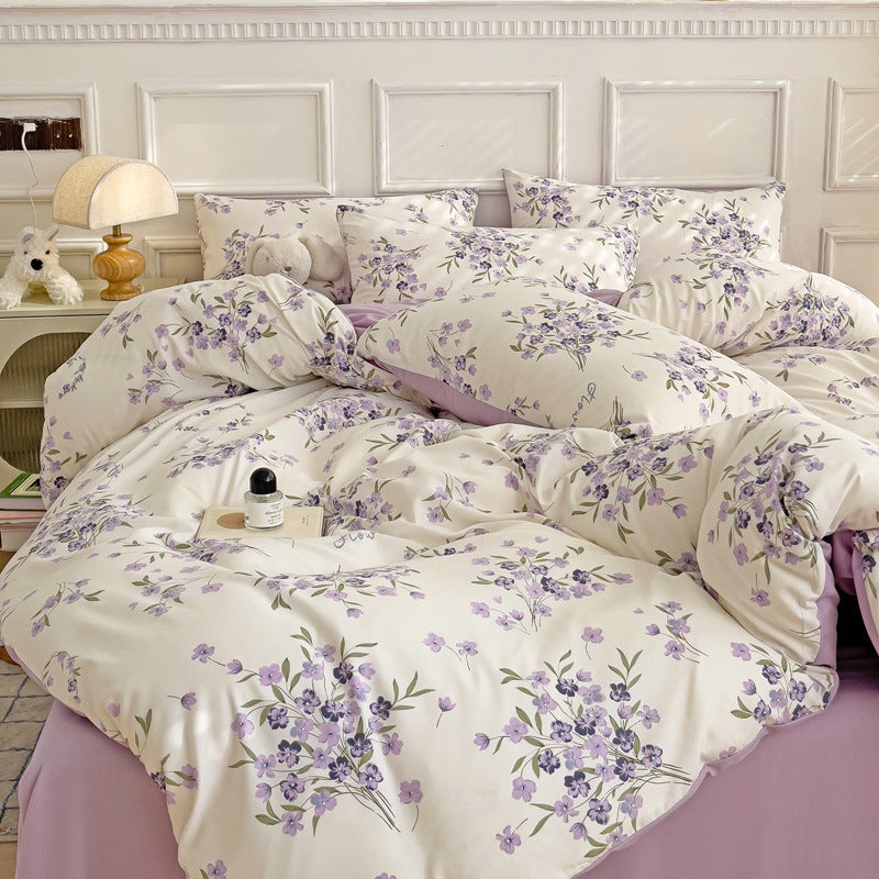 Soft Pastoral Style Double-layer Yarn Four-piece Bedding Set