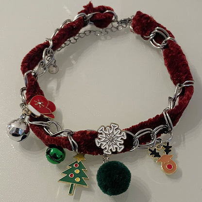 Collier tour de cou avec coutures en forme de cloche, de flocon de neige et d'élan pour sapin de Noël