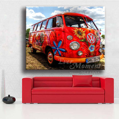 Ever Moment DIY Diamond Painting Cross Cars Red Flower Bus Diamond Embroidery 5D Mosaic