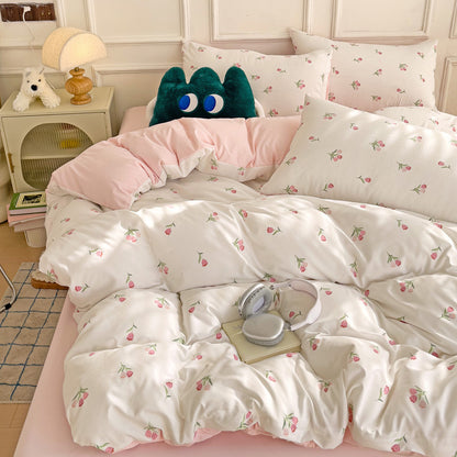 Soft Pastoral Style Double-layer Yarn Four-piece Bedding Set