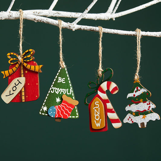 Colgante de árbol de Navidad de madera para mesa, decoración retro en miniatura