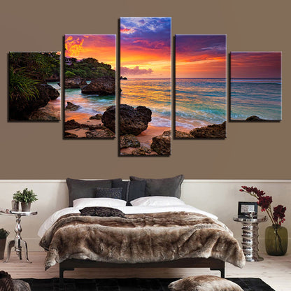 Pintura de pared del valle pintura al óleo pintada con aerosol pintura decorativa Wulian hermoso paisaje de puesta de sol junto al mar