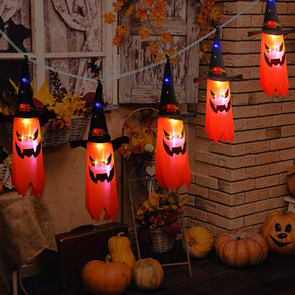 Guirlande lumineuse à 5 cordes pour décoration d'Halloween, chapeaux de sorcier, horreur