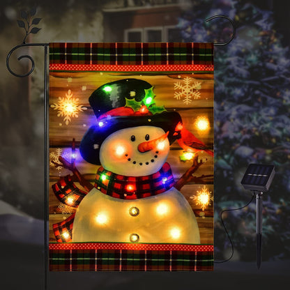 Lighted Christmas Garden Flag For Outside, Led Snowman Garden Flag, Winter Yard Flag 12x18 Double Sided For Outdoor Yard Porch Lawn