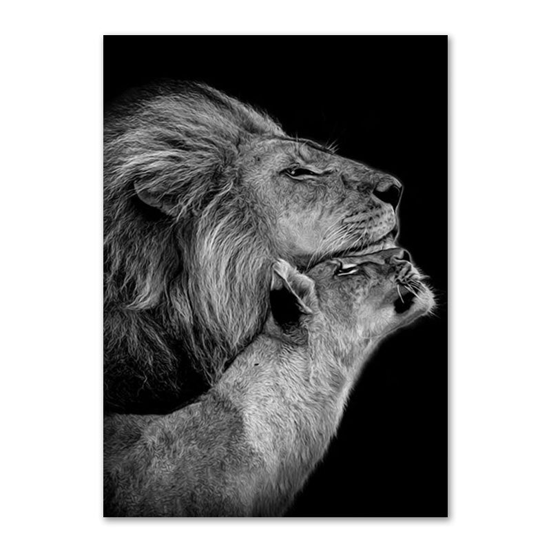 Black And White Lion Family Poster Canvas Print