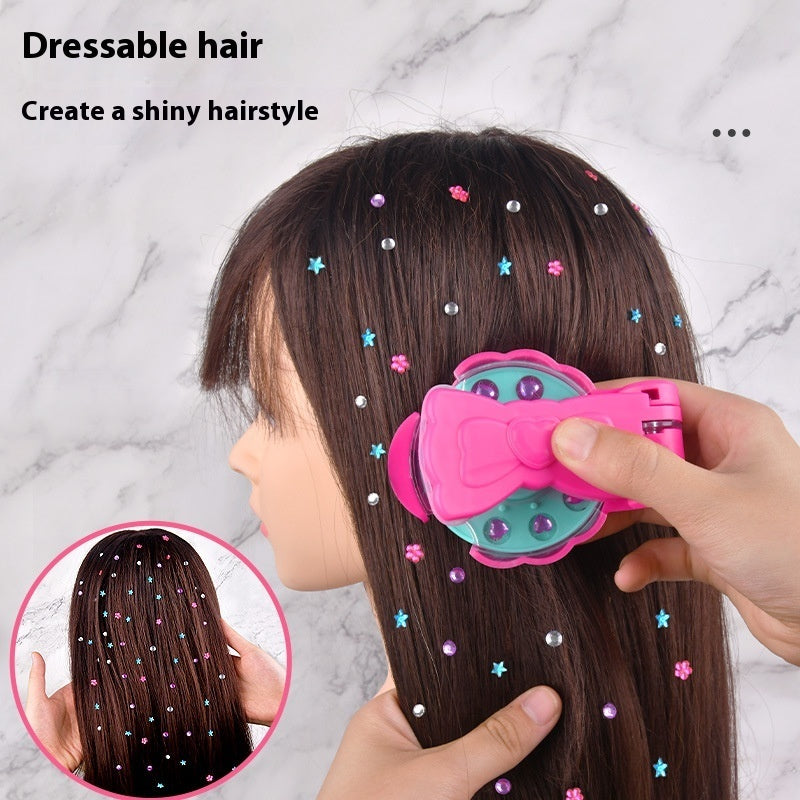 Dispositivo de perforación con diamantes de imitación brillantes para niñas que juegan a la casita con pegatinas para el cabello