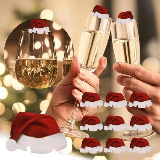 Carte de verre à vin avec chapeau de Noël Carte de coupe de champagne avec verre à vin de Noël