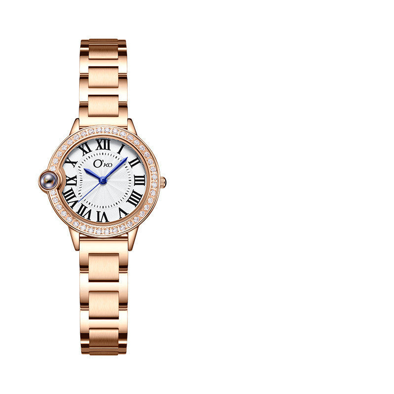 Reloj con personalidad de moda con micrograbado de diamantes con banda de acero para mujer