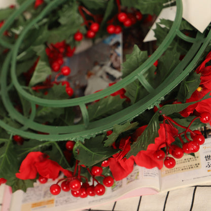 Green Trident Leaves Red Christmas Wreath