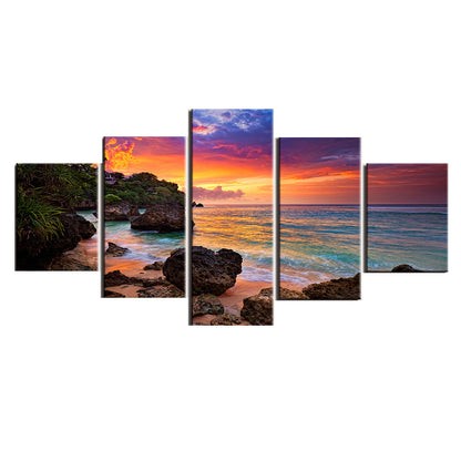 Pintura de pared del valle pintura al óleo pintada con aerosol pintura decorativa Wulian hermoso paisaje de puesta de sol junto al mar