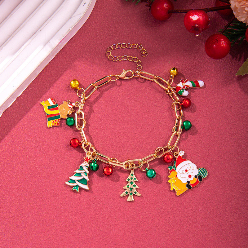 Pulsera de cadena de metal navideña creativa para mujeres y hombres, brazalete con forma de Papá Noel, árbol de Navidad, copo de nieve, muñeco de nieve y perlas, regalos de Año Nuevo