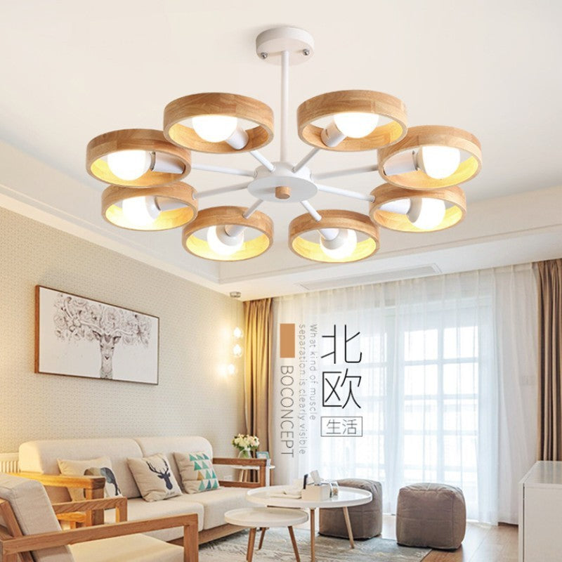 Nordic Simple Modern Original Wooden Circle Multi-head Chandelier