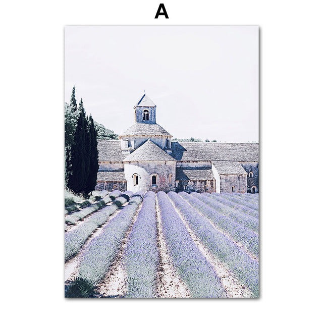 Purple Flower Field Lavender Bicycle Landscape Poster