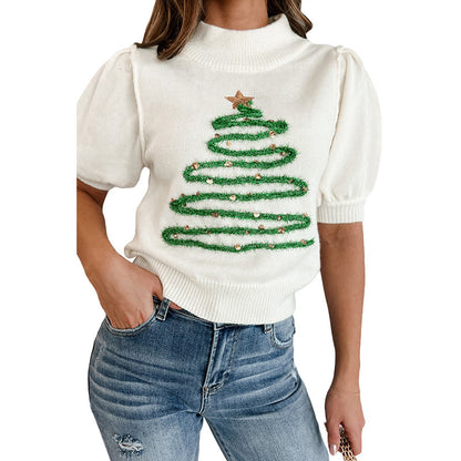 European And American Leisure Style Christmas Tree Printed Pullover Sweater