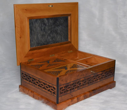 Coffret à bijoux en loupe de haute qualité 15 x 10 pouces, miroir à l'intérieur du couvercle, boîte en thuya avec clé de verrouillage, boîte décorative, boîte à souvenirs, idée cadeau, cadeau de Noël