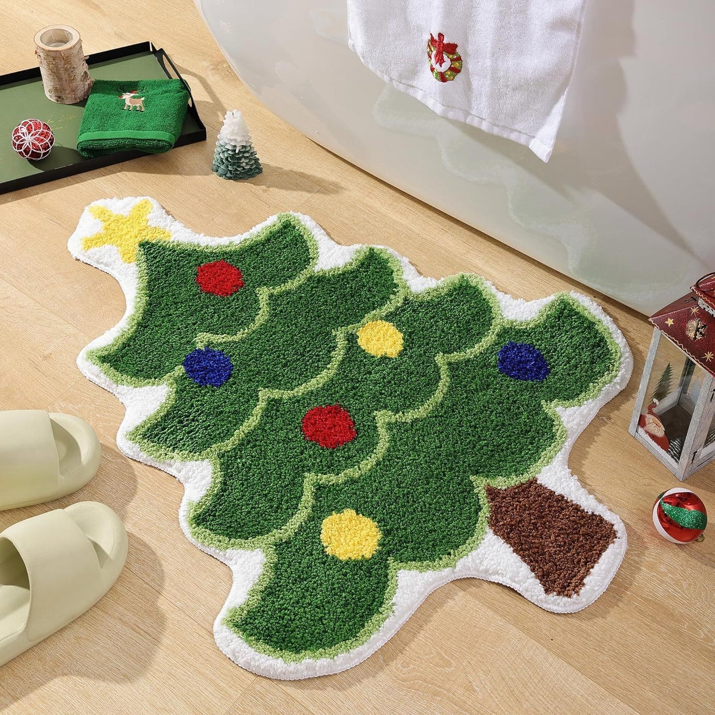 Tapis en cachemire avec motif d'arbre de Noël pour la maison, tapis de porte antidérapant pour la veille de Noël, tapis de salle de bain