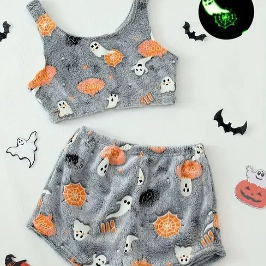 Pijama de franela luminoso de Halloween para mujer