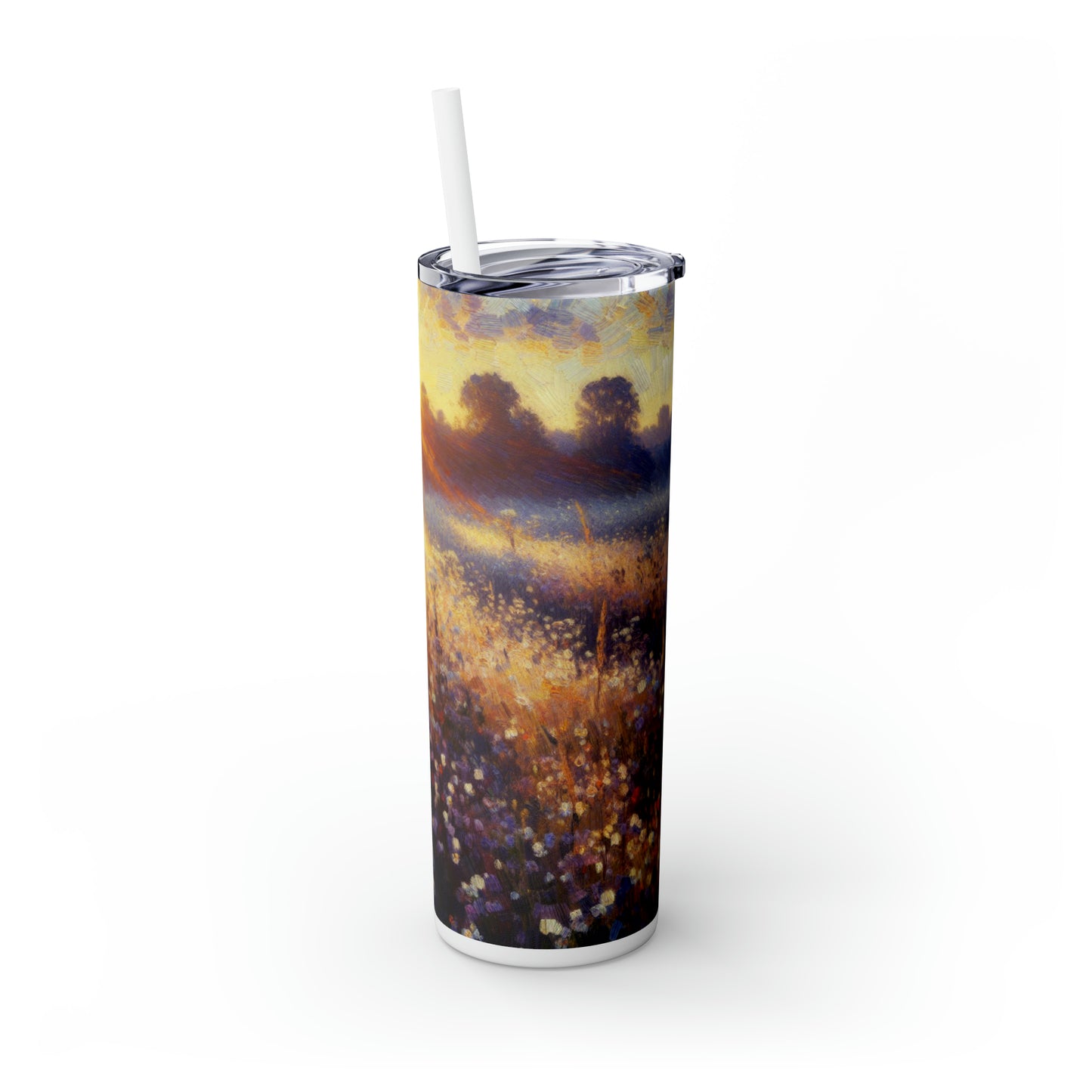 "Wildflower Sunrise" - The Alien Maars® Skinny Tumbler with Straw 20oz Impressionism Style