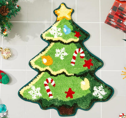 Tapis en cachemire avec motif d'arbre de Noël pour la maison, tapis de porte antidérapant pour la veille de Noël, tapis de salle de bain