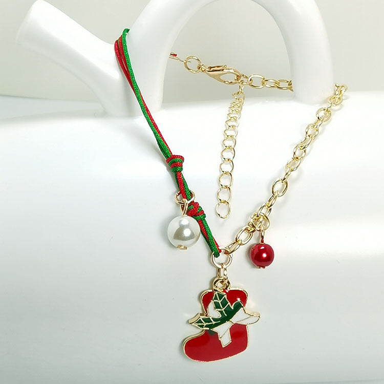 Nueva pulsera navideña con diseño de muñeco de nieve, Papá Noel, árbol, copo de nieve y alce, regalo de Navidad, pulsera con dijes, colgante de cadena para mujer, regalo de moda de Año Nuevo