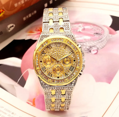 Three-eye Diamond Gypsophila Quartz Watch