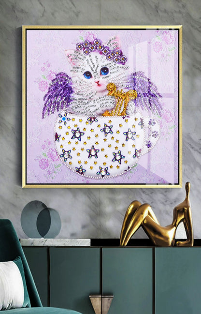 Peinture diamant de forme spéciale ange chaton violet