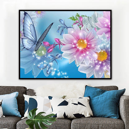 Pintura de diamante 5D de mariposa y flor, mosaico artesanal, costura, imagen de diamante redondo completo, bordado de cristal, regalo de decoración del hogar