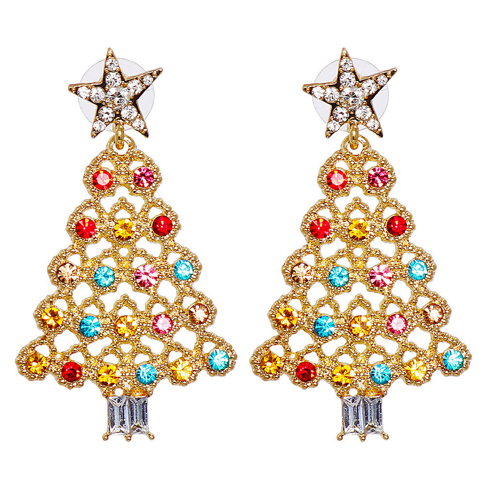 Boucles d'oreilles sapin de Noël en cristaux colorés Boucles d'oreilles tendance