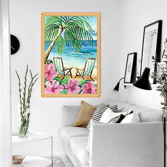 Pintura decorativa de la playa del paisaje del bordado completo del diamante de Diy 5d