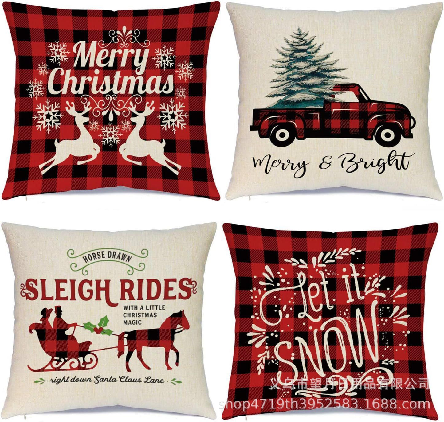 Christmas Snowman Reindeer Gloves Eucalyptus Throw Pillow Covers, 18 X 18 Inch Winter Holiday Stripes Cushion Case Decoration For Sofa Couch Set Of 4