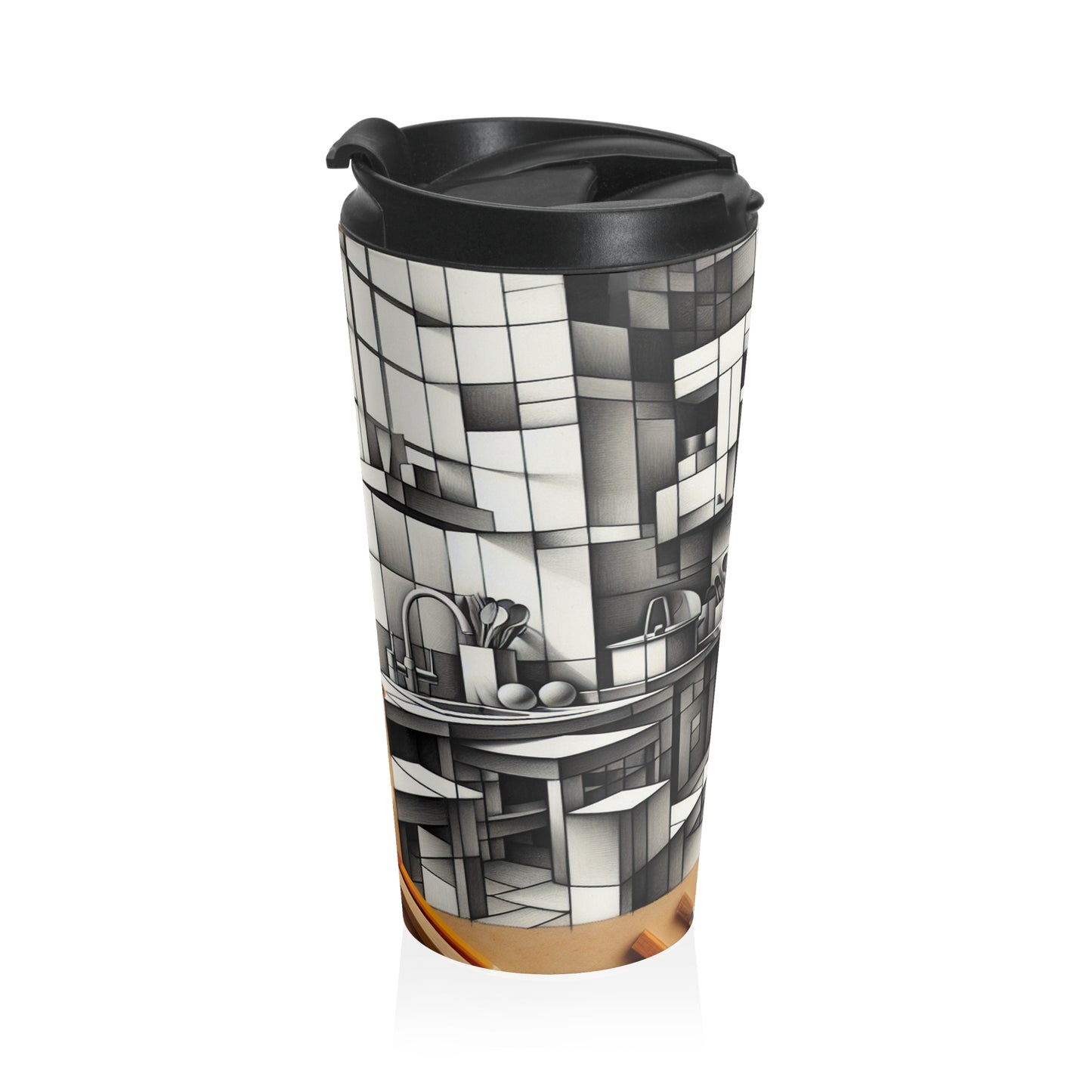 "Cubist Kitchen Collage" - La tasse de voyage en acier inoxydable Alien Style Cubisme