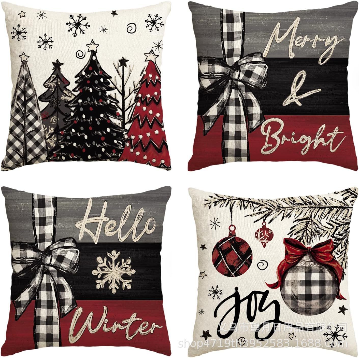 Christmas Snowman Reindeer Gloves Eucalyptus Throw Pillow Covers, 18 X 18 Inch Winter Holiday Stripes Cushion Case Decoration For Sofa Couch Set Of 4