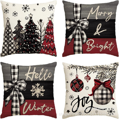 Christmas Snowman Reindeer Gloves Eucalyptus Throw Pillow Covers, 18 X 18 Inch Winter Holiday Stripes Cushion Case Decoration For Sofa Couch Set Of 4