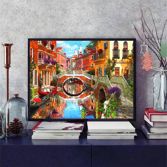 Cuadro de mosaico de pintura de diamantes de la ciudad de Venecia, bordado de paisaje