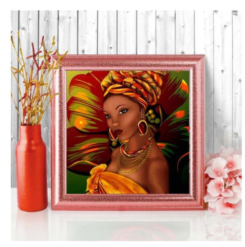 Peinture de diamant de femme africaine, Portrait en mosaïque, Art mural