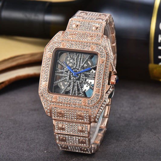 Reloj con correa de acero y diamantes para mujer