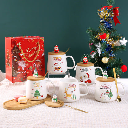 Ensemble de tasses en céramique avec couvercle et cuillère pour cadeau de Noël Père Noël