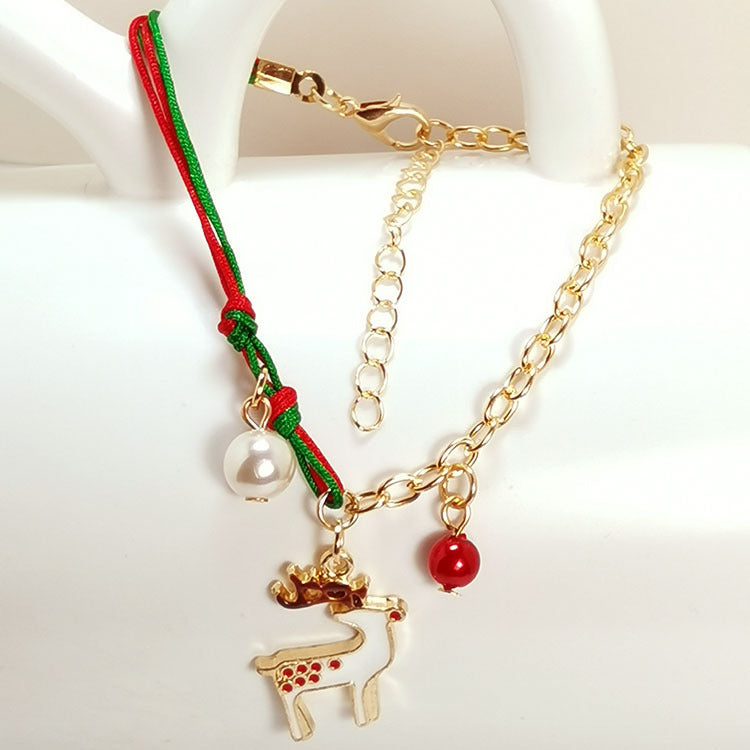 Nueva pulsera navideña con diseño de muñeco de nieve, Papá Noel, árbol, copo de nieve y alce, regalo de Navidad, pulsera con dijes, colgante de cadena para mujer, regalo de moda de Año Nuevo