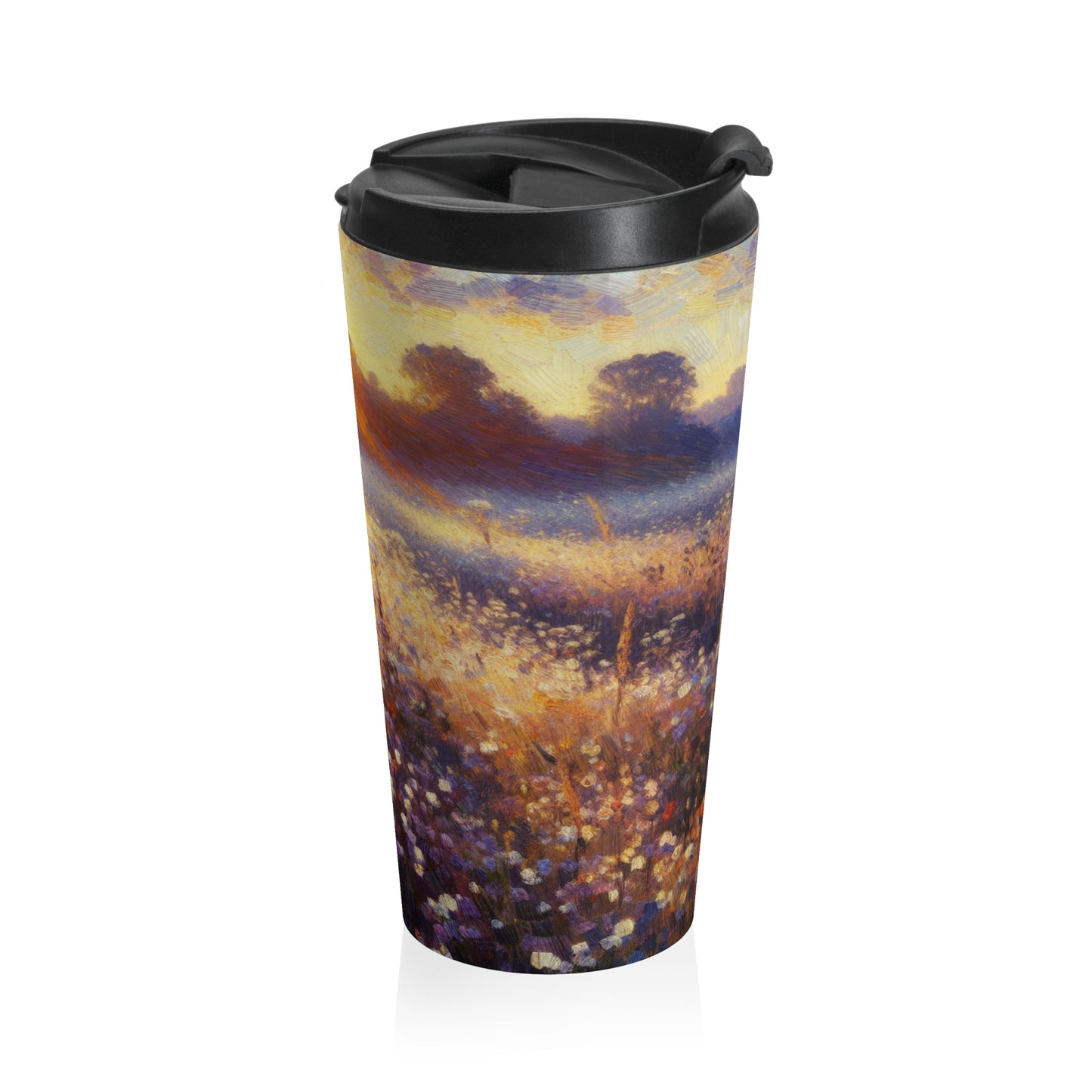 "Wildflower Sunrise" - Taza de viaje de acero inoxidable estilo impresionista The Alien