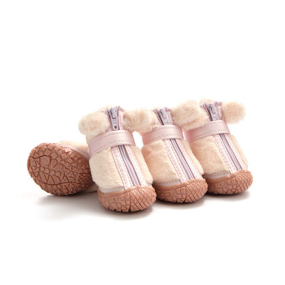 Winter Dog Shoes Plush Dog Booties Cute Ear Decoration Paw Protectors For Outdoor Walking Anti-slip Dog Shoes For Small For Dogs