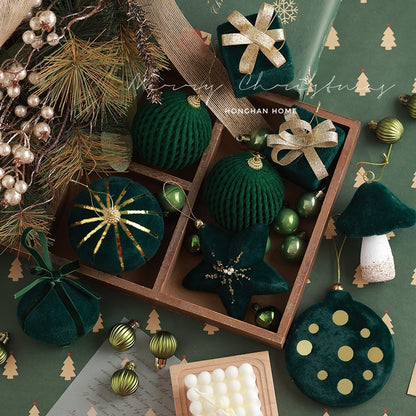 Pendentif de décoration d'arbre de Noël en forme de boule de Noël vert foncé floquée haut de gamme