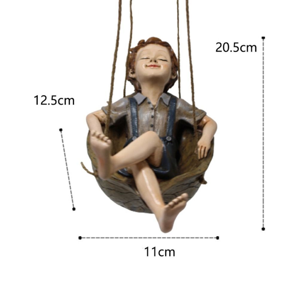 Artisanat Résine Swing Boy Arbre Pendentif Belle Drôle Garçon Sculpture Figurine Suspendue Étanche Jardin Miniatures Noël