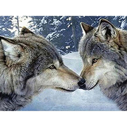 5D DIY Diamond Painting Of Two Wolves, Square Rhinestone Embroidery