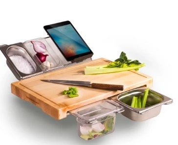 Tabla de cortar de cocina para verduras con bandejas, caja de almacenamiento, tabla para cortar alimentos de bambú, multifunción, suave y práctica