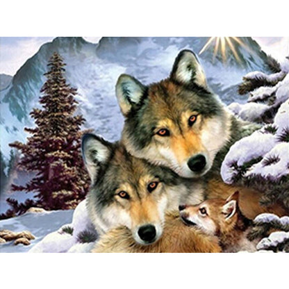 5D DIY Diamond Painting Of Two Wolves, Square Rhinestone Embroidery