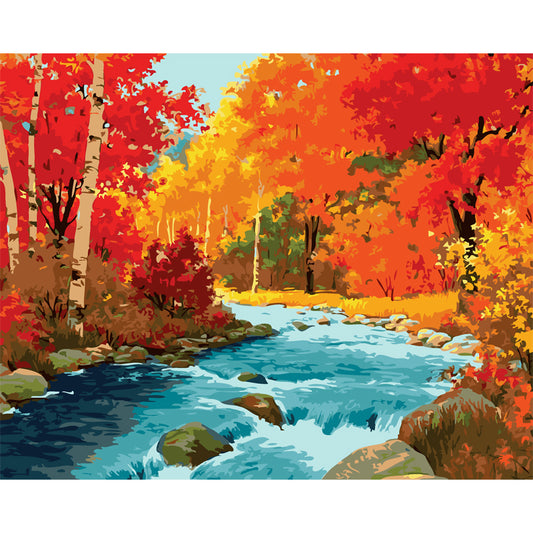 Pintura DIY de río y bosque por números, pintura acrílica por números, cuadro pintado al óleo sobre lienzo para decoración del hogar 