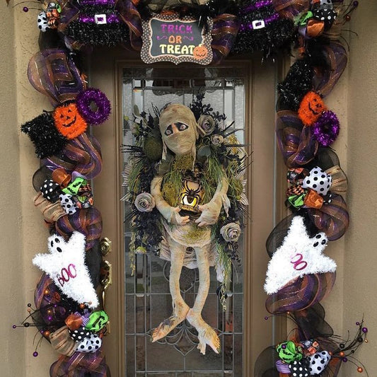 Guirlande de décoration de porte pour Halloween avec momie