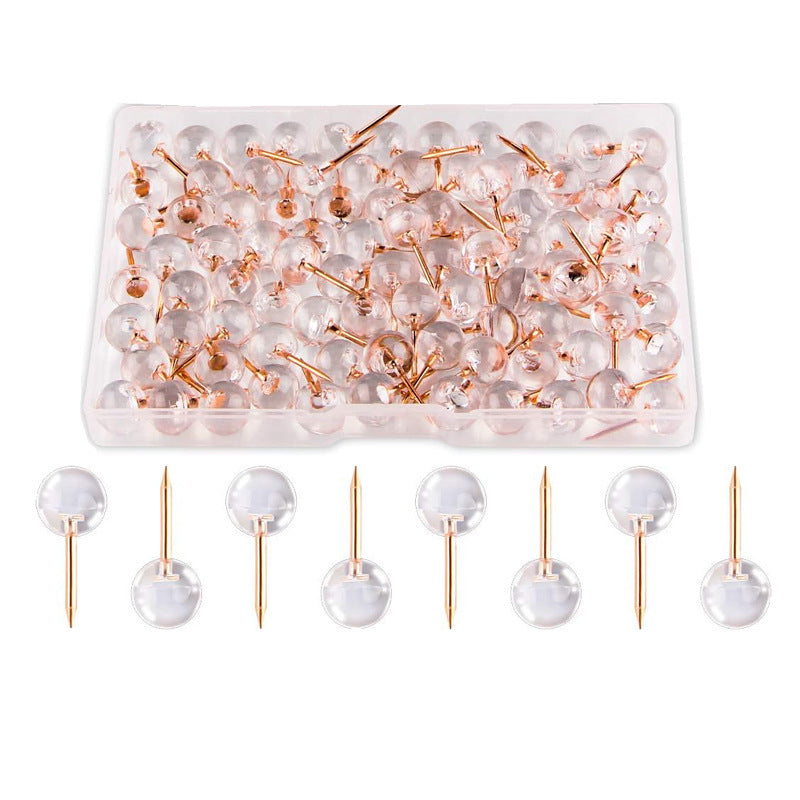 Lot de 100 punaises transparentes en forme de boule argentée et or rose pour clous et cartes