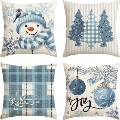 Christmas Snowman Reindeer Gloves Eucalyptus Throw Pillow Covers, 18 X 18 Inch Winter Holiday Stripes Cushion Case Decoration For Sofa Couch Set Of 4